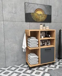 Kúpeľňové skrinky Viacúčelová skrinka Rebusa - Atlantic Pine, Anthracite