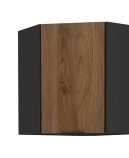 Kuchynské horné skrinky KONDELA Menzo 60x60 GN-72 1F horná rohová kuchynská skrinka čierna / orech