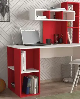 Písacie stoly LORA dizajnový písací stôl, biela/červená