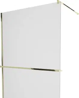 Sprchové dvere MEXEN/S - KIOTO Sprchová zástena WALK-IN s poličkou a držiakom uterákov 90 x 200, matné sklo 8 mm, zlatá 800-090-121-50-30