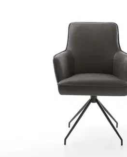 Jedálenské stoličky DELIFE Otočná jedálenská stolička Heira-Flex s opierkami mikrovlákno antracit vintage krížová podstava zúžená čierna otočná o 180° vrecková pružina
