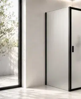 Sprchovacie kúty CERANO - Sprchovací kút Varone LINE Ľ/P - 6 mm - čierna matná, mliečne sklo - 90x70 - posuvný CER-DY505-9106