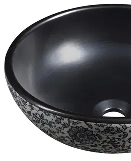 Umývadlá SAPHO - PRIORI keramické umývadlo na dosku, priemer 41cm, čierna s modrým vzorom PI034