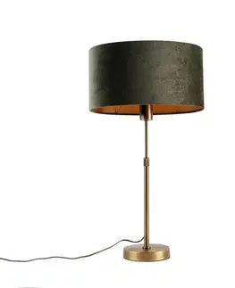 Stolné lampy Stolná lampa bronzová s oválnym zamatovým tienidlom zelená 35cm - Parte