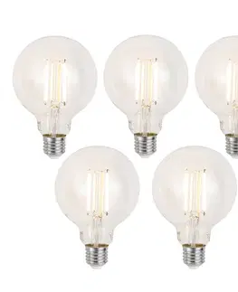 LED osvetlenie Sada 5 ks Inteligentné stmievateľné LED žiarovky E27 G95 číre 7W 806lm 2700-6500K