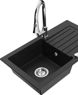 Kuchynské drezy MEXEN/S MEXEN/S - Pablo granitový drez 1 s odkvapkávačom vrátane batérie Elia, čierna 6510-77-670101-00