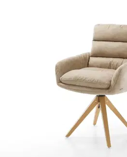 Jedálenské stoličky DELIFE Jedálenská stolička Abelia-Flex s opierkami mikrovlákno béžová vintage drevená podstava hranatá prírodná