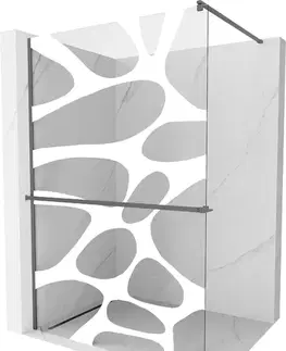 Sprchové dvere MEXEN/S - Kioto+ Sprchová zástena WALK-IN s poličkou a držiakom uterákov 80 x 200, biely vzor, grafit metal 800-080-121-95-97
