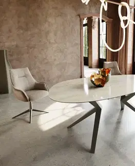 Jedálenské stoly DELIFE Jedálenský stôl Edge oválny 220x120 keramika Iris FMG Onice Oro Zenthara hranatý kov efektová povrchová úprava titánová