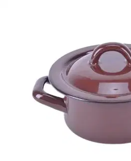 Hrnce Kinekus Kastrol s pokrievkou 12cm/0,5L, smalt, hnedý