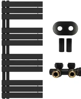Doplnky do kúpeľne CERANO - Kúpeľňový radiátorový set Theo - ústredné vykurovanie - asymetrické pripojenie 50 mm - 575W - čierna matná - 1200x500 mm CER-663499