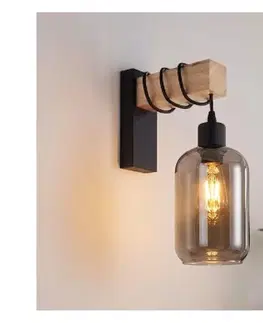Svietidlá Brilagi - Nástenné svietidlo WOOD GLASS 1xE27/60W/230V borovica/čierna/dymová sivá EG44078+NSTK7757