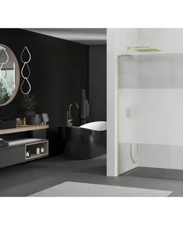 Sprchové dvere MEXEN/S - Kioto L Sprchová zástena WALK-IN 80 x 200, transparent/dekor, zlatá kartáčovaná 800-080-103-55-35