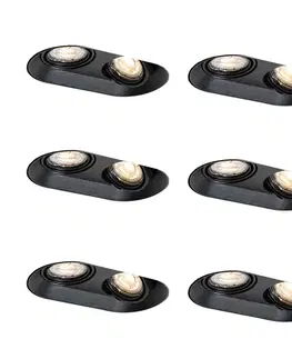 Zapustené svietidlá Sada 6 zaoblených zapustených bodových svetiel čierna GU10 50mm 2-svetlo - Hubs