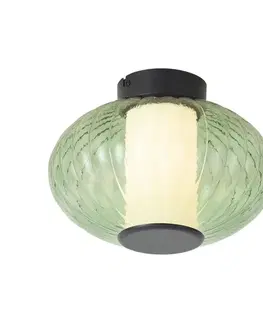 Stropné osvetlenie Dizajnové stropné svietidlo čierne 28 cm so zeleným sklom vrátane LED 3-stupňové stmievateľné - Margherite
