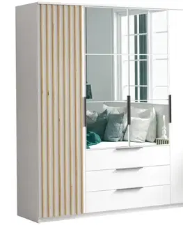 Šatníkové skrine Skriňa Sorento 200 biela+lamel craft zlatá