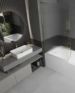 Sprchové dvere MEXEN/S - Next L vaňová zástena FIX 90 x 150, prúžky, zlatá 895-090-000-03-09-50