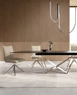 Jedálenské stoly DELIFE Jedálenský stôl Edge 200-300x100 keramika Laminam®Noir Desir hnedá pavúk plochá oceľ nerezová oceľ rozkladací