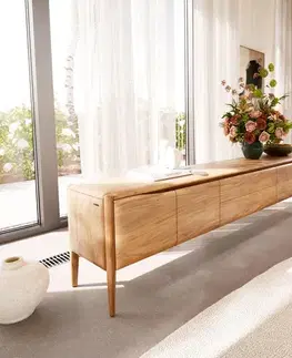 Televízne stolíky DELIFE TV stolík Simcha 220 cm akácia prírodná 4 dvierka 2 zásuvky