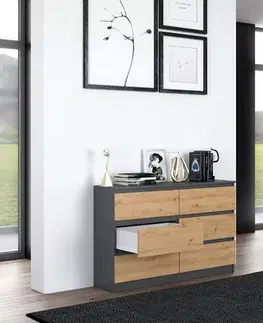 Komody a skrinky Široká komoda so zásuvkami WALMA M6 120, antracit/ dub artisan