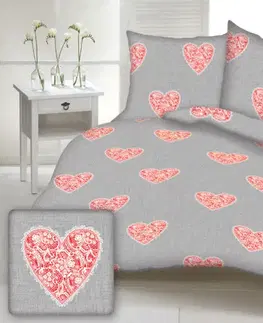Obliečky Obliečky bavlnené Love červené TiaHome - 1x Vankúš 90x70cm, 1x Paplón 140x200cm