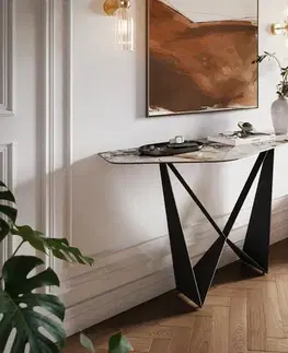 Konzolové stolíky DELIFE Konzolový stolík Edge polygonálny 140×50 cm keramika patagonia leštená Spios kov čierna
