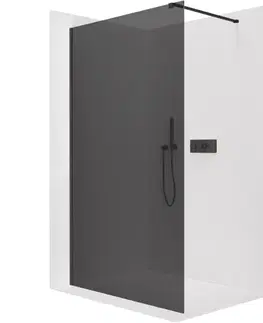 Sprchové dvere CERANO - Sprchová zástena Walk-in Onyx Cube Ľ/P - 8 mm - hranatá vzpera - čierna matná, grafitové sklo - 30x200 CER-8050BD71920