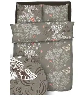 Obliečky Obliečky bavlnené Butterfly garden brown TiaHome - 1x Vankúš 90x70cm, 1x Paplón 140x200cm