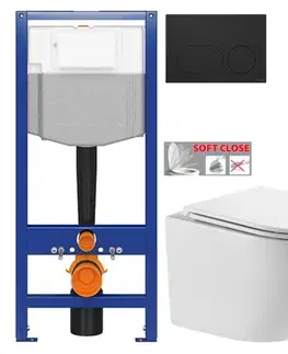Závesné wc sety CERSANIT predstenový inštalačný systém s čiernym tlačidlom K97-0637 + WC INVENA LIMNOS /VÍROVÉ SPLACH/ WITH SOFT  se sedlem RIMLESS K97-526 0637 LI1