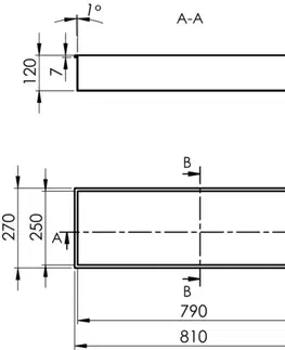 Kúpeľňový nábytok Polysan INSERTA zapustená polica do obkladu, 810x270 mm, nerez, antracit 1301-82B