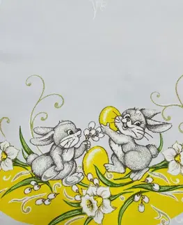 Obrusy Veľkonočný obrus Zajačiky žltý 90x90cm TiaHome