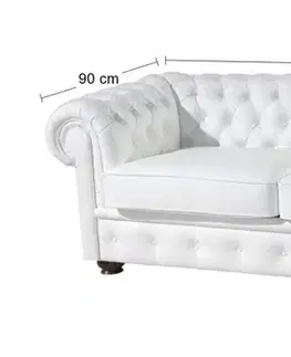 Sedacie súpravy PYKA Chesterfield kožená trojsedačka wenge / biela (White snow)