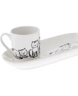 Hrnčeky a šálky Porcelánový hrnček s podtáckou Mačky 90 ml