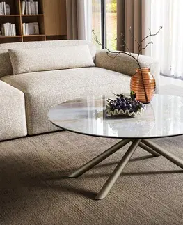 Konferenčné stolíky DELIFE Konferenčný stolík Edge okrúhly 100×100 cm keramika onyx perla Sarity kov titánová farba efekt