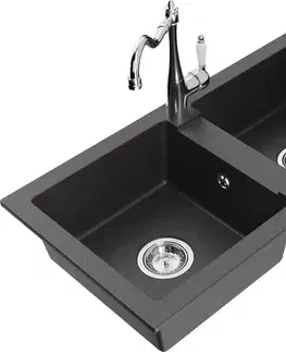 Kuchynské drezy MEXEN/S MEXEN/S - Mario granitový drez 2-bowl vrátane batérie Carla, čierna kropenatá 6504-76-670700-00