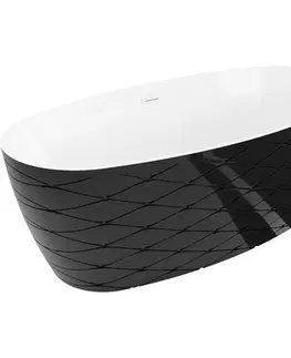 Vane MEXEN/S - Olea voľne stojaca vaňa vzor 170 x 80, biela/čierna, sifón a prepad biela 52821708075-20