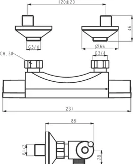 Kúpeľňové batérie NOVASERVIS - Sprchová termostatická batéria 120 mm Aqualight chróm 2564/1,0