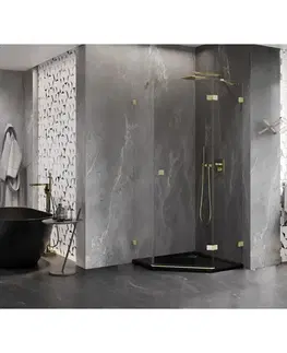 Sprchovacie kúty MEXEN/S - Lunar sprchovací kút päťboký krídlový pravá 90 x 90, transparent, zlato kartáčovaná 831-090P-090L-55-00-P