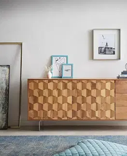 Komody DELIFE Komoda Fevo 175 cm akácia prírodná 2 dvierka 3 zásuvky podstava v tvare L