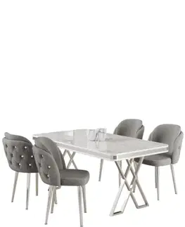 Jedálenské sety Dining Table & Chairs Set (5 Pieces) Rigel - White, Chrome, Grey
