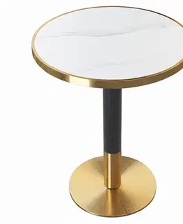 Jedálenské stoly KONDELA Oren jedálenský bistro stôl 80 cm vzor biely mramor / čierna / zlatá
