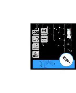 LED osvetlenie  B.V.  - LED vonkajšia vianočná reťaz 200×LED/6W/230V/8 režimov 3×1m IP44 studená biela + diaľkové ovládanie B10303S7K