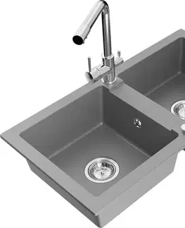Kuchynské drezy MEXEN/S MEXEN/S - Mario granitový drez 2-bowl vrátane batérie Duero, šedá 6504-71-671600-00