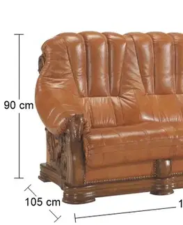 Sedacie súpravy PYKA Oskar kožená trojsedačka drevo D3 / svetlohnedá (DTS50)
