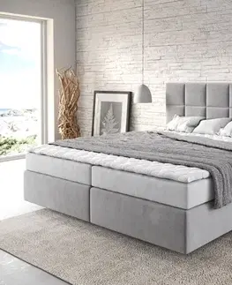 Postele Boxspring DELIFE Boxspring posteľ Dream-Fine 180×200 cm mikrovlákno sivá s matracom a topperom