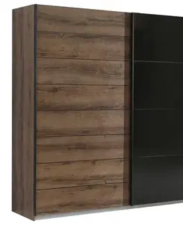 Šatníkové skrine Skriňa Java 220 dub šľachtený/čierne sklo