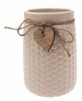 Vázy keramické Keramická váza Wood heart béžová, 12 x 17,5 cm