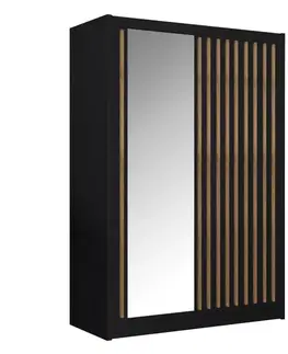 Šatníkové skrine KONDELA Ladder 150 šatníková skriňa s posuvnými dverami čierna / dub craft