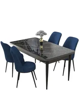 Jedálenské sety Dining Table & Chairs Set (5 Pieces) Nil - Black Marble, Navy Blue