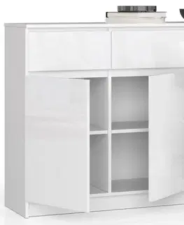 Komody a skrinky Moderná vysoká komoda, LIANA140, biely lesk